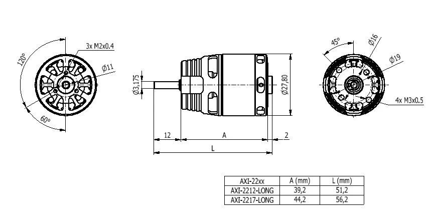 Axi 2212/20 V2 Long 1150 RPM/V 59g Outrunner - Image 3