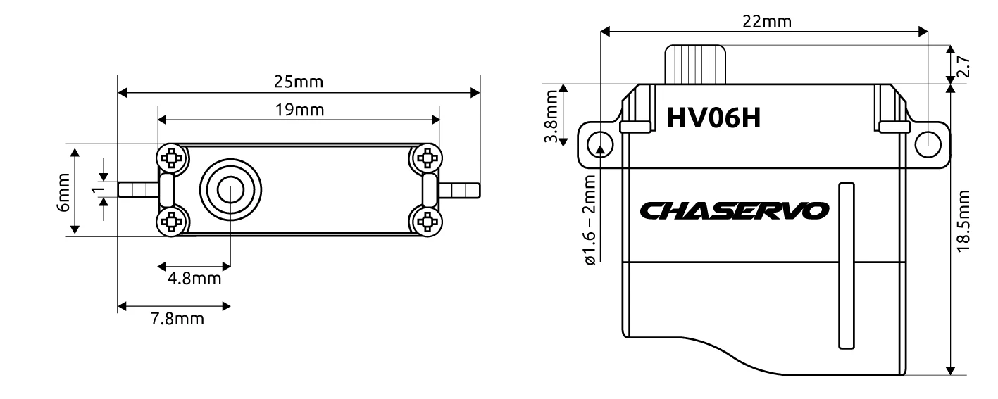 CHA HV06H Wing Servo - 2.4Kg.cm 0.05s 5.8g 6mm - Image 3