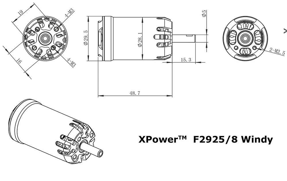 XPower F2925/8 Windy 1380 RPM/V 102g Cased Outrunner - Image 3